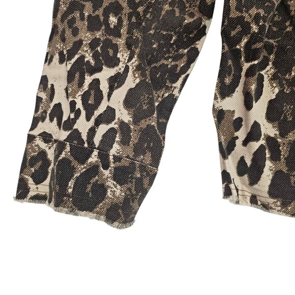 Mystree Leopard Print Denim Front Button Closure Jacket - Picture 6 of 14